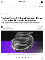 Nasdaq-Traded Solana Company Plans to Tokenize Shares via Superstate - Decrypt