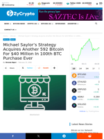 Michael Saylor’s Strategy Acquires Another 592 Bitcoin For $40 Million In 100th BTC Purchase Ever ⋆ ZyCrypto