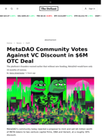 MetaDAO Community Votes Against VC Discount in $6M OTC Deal  - 