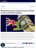Bloomberg System Outage Disrupts UK Debt Auction and Market Updates