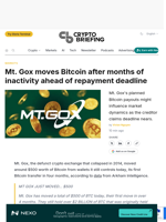 Mt. Gox moves Bitcoin after months of inactivity ahead of repayment deadline