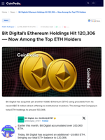 Bit Digital’s Ethereum Holdings Hit 120,306 — Now Among the Top ETH Holders