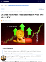 Charles Hoskinson Predicts Bitcoin Price Will Hit $250K 