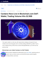 Cardano Now Live in Blockchain.com DeFi Wallet, Trading Volume Hits $2.98B