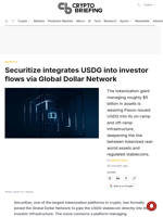 Securitize integrates USDG into investor flows via Global Dollar Network