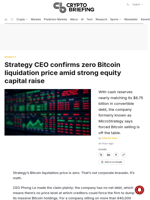 Strategy CEO confirms zero Bitcoin liquidation price amid strong equity capital raise