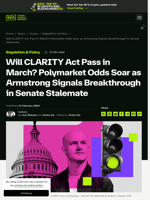 Will CLARITY Act Pass in March? Polymarket Odds Soar as Armstrong Signals Breakthrough in Senate Stalemate | CCN.com