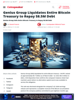 Genius Group Liquidates Entire Bitcoin Treasury to Repay $8.5M Debt - Coinspeaker