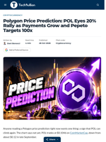 Polygon Price Prediction: POL Eyes 20% Rally as Payments Grow and Pepeto Targets 100x - TechBullion