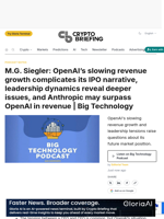 M.G. Siegler: OpenAI's slowing revenue growth complicates its IPO narrative, leadership dynamics reveal deeper issues, and Anthropic may surpass OpenAI in revenue | Big Technology
