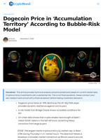 Dogecoin Price in ‘Accumulation Territory’ According to
Bubble-Risk Model