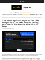 XRP News: Xpfinance Ignites The XRPL Ledger With The $XPF Presale, Selling Out 30% Of The Presale Allocation In Days
