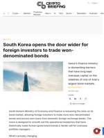 South Korea opens the door wider for foreign investors to trade won-denominated bonds