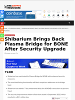 Shibarium Brings Back Plasma Bridge for BONE After Security Upgrade - The Crypto News Wire