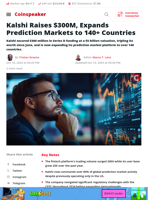 Kalshi Raises $300M, Expands Prediction Markets to 140+ Countries - Coinspeaker