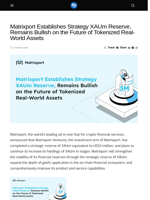 Matrixport Establishes Strategy XAUm Reserve, Remains Bullish on the Future of Tokenized Real-World Assets - Visionary Financial