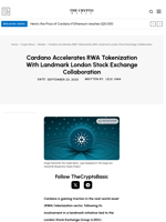 Cardano Accelerates RWA Tokenization With Landmark London Stock Exchange Collaboration