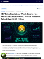 XRP Price Prediction: Which Crypto Has Attracted Almost 40,000 Presale Holders & Raised Over $26,3 Million