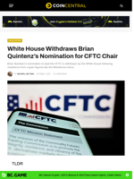 White House Withdraws Brian Quintenz’s Nomination for CFTC Chair - CoinCentral