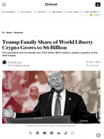 Trump Family Share of World Liberty Crypto Grows to $6 Billion - Decrypt