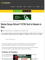 Bhutan Dumps Bitcoin? $173M Sent to Binance in Days