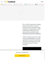 Kraken Co-CEO Says UK Crypto Promotion Rules May Harm Retail Investors: FT