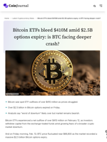 Bitcoin ETFs bleed $410M amid $2.5B options expiry: is BTC facing deeper crash? - CoinJournal