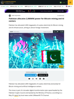Pakistan allocates 2,000MW power for Bitcoin mining and AI centers
