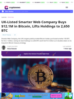 UK-Listed Smarter Web Company Buys $12.1M in Bitcoin, Lifts Holdings to 2,650 BTC