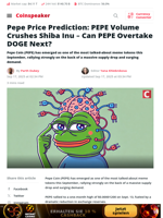 Pepe Price Prediction: PEPE Volume Crushes Shiba Inu – Can PEPE Overtake DOGE Next? - Coinspeaker