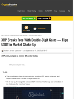 XRP Breaks Free With Double-Digit Gains — Flips USDT in Market Shake-Up