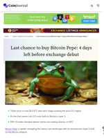 Last chance to buy Bitcoin Pepe: 4 days left before exchange debut - CoinJournal