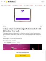 Galaxy enters institutional prediction markets with $10 million Arca trade