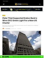 Peter Thiel Supported Erebor Bank's Wins OCC Green Light