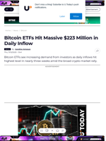 Bitcoin ETFs Hit Massive $223 Million in Daily Inflow - U.Today