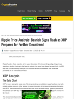 Ripple Price Analysis: Bearish Signs Flash as XRP Prepares for Further Downtrend