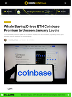 Whale Buying Drives ETH Coinbase Premium to Unseen January Levels - CoinCentral