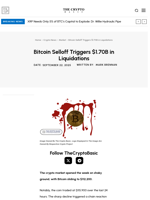 Bitcoin Selloff Triggers $1.70B in Liquidations