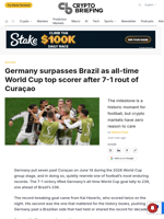 Germany surpasses Brazil as all-time World Cup top scorer after 7-1 rout of Curaçao