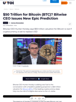 $50 Trillion for Bitcoin (BTC)? Bitwise CEO Issues New Epic Prediction