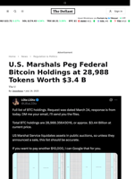 U.S. Marshals Peg Federal Bitcoin Holdings at 28,988 Tokens Worth $3.4 B - 