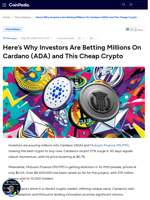 Here’s Why Investors Are Betting Millions On Cardano (ADA) and This Cheap Crypto - Mutuum Finance