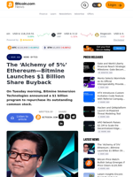 The ‘Alchemy of 5%’ Ethereum—Bitmine Launches $1 Billion Share Buyback – News Bytes Bitcoin News