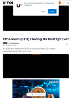 Ethereum (ETH) Having Its Best Q3 Ever - U.Today