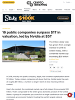16 public companies surpass $1T in valuation, led by Nvidia at $5T