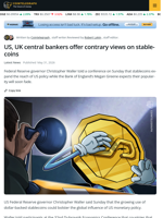 US, UK Central Bankers Offer Contrary Views on Stablecoins
