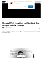 Bitcoin (BTC) Heading to $160,000: Top Analyst Henrik Zeberg - U.Today