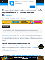 Ethereum Big Wallets Are Back: Whales Are Quietly Accumulating ETH - A Rally On The Way? | Bitcoinist.com