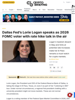 Dallas Fed's Lorie Logan speaks as 2026 FOMC voter with rate hike talk in the air