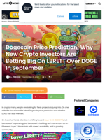 Dogecoin Price Prediction; Why New Crypto Investors Are Betting Big On LBRETT Over DOGE In September | Live Bitcoin News